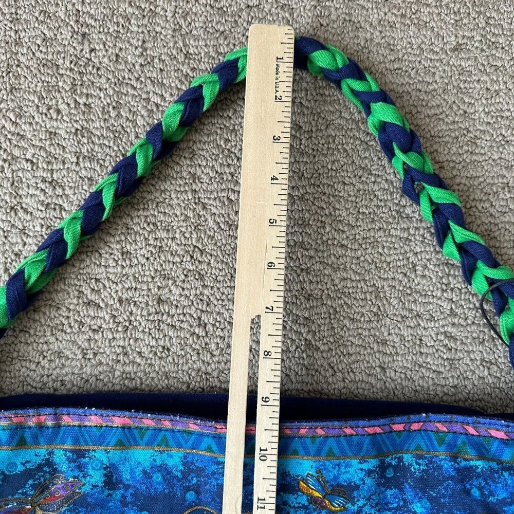 Laurel Burch Purse Shoulder Bag Colorful Vibrant Blue Dogs Sequins Canvas Tote - Picture 9 of 16